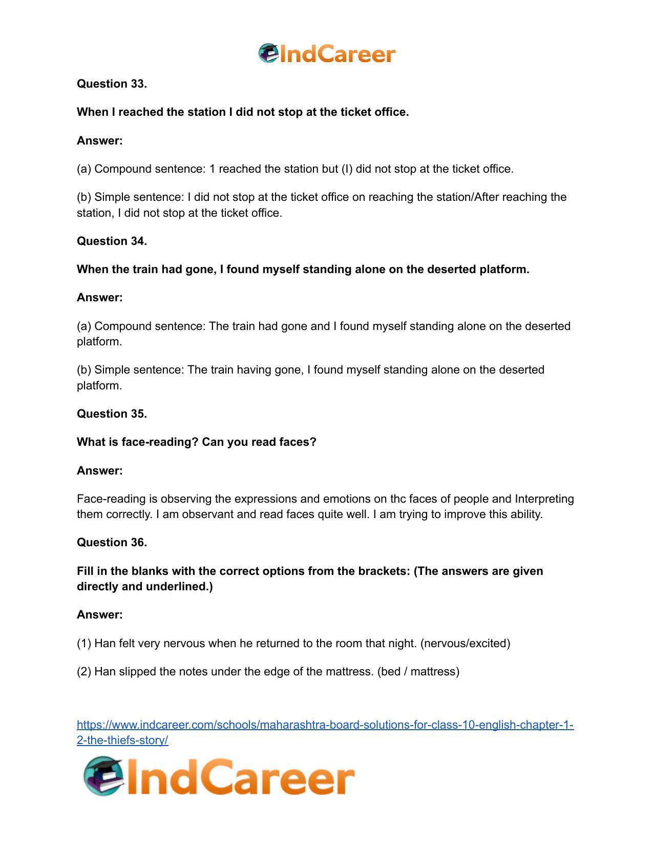 Maharashtra Board Solutions for Class 10- English: Chapter 1.2- The Thief’s Story - Page 19
