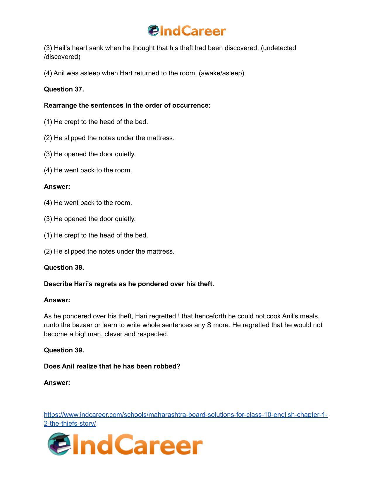 Maharashtra Board Solutions for Class 10- English: Chapter 1.2- The Thief’s Story - Page 20