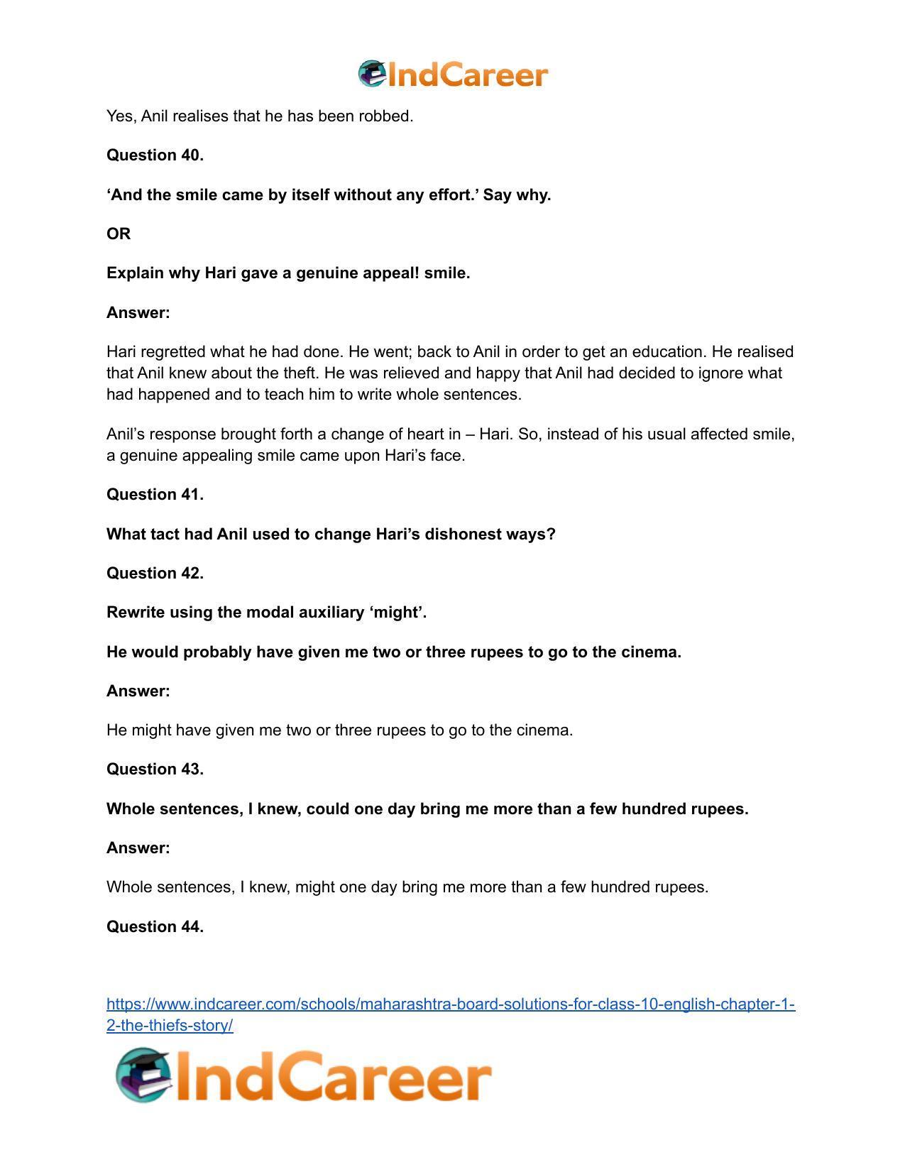Maharashtra Board Solutions for Class 10- English: Chapter 1.2- The Thief’s Story - Page 21