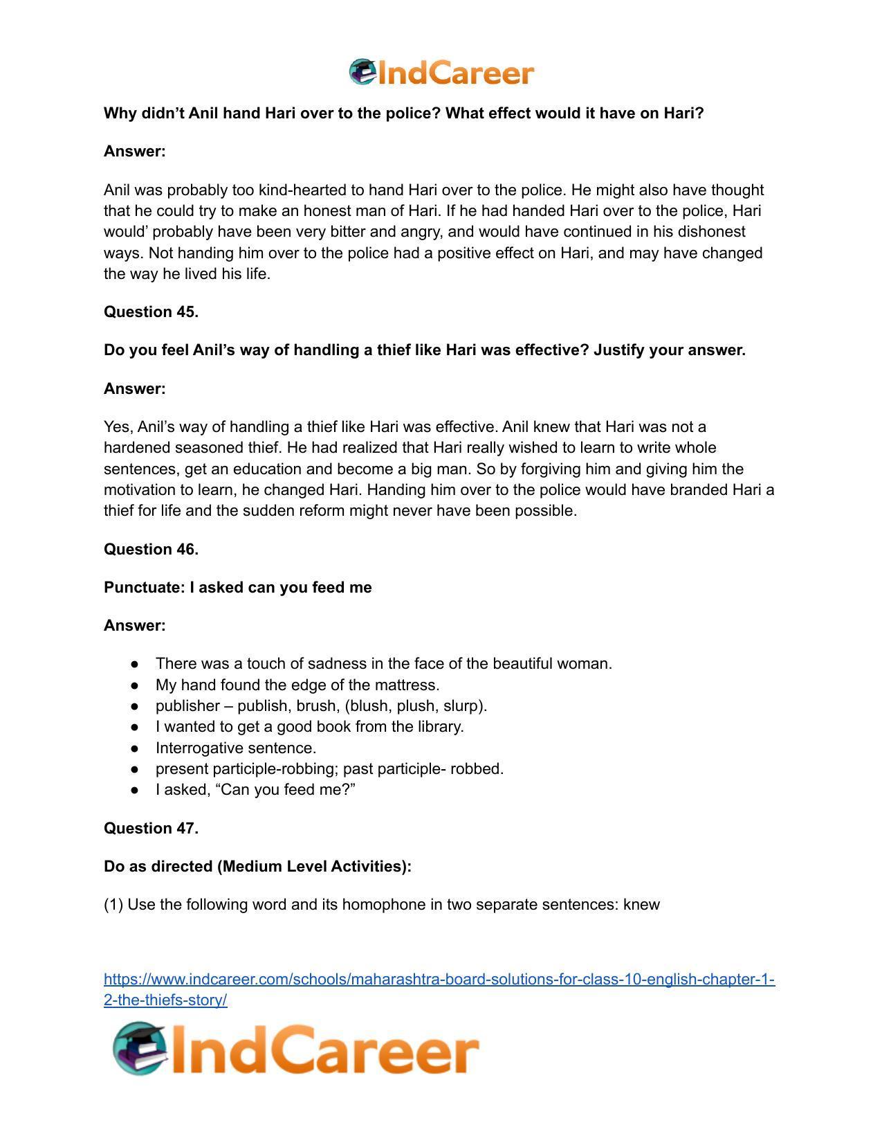 Maharashtra Board Solutions for Class 10- English: Chapter 1.2- The Thief’s Story - Page 22