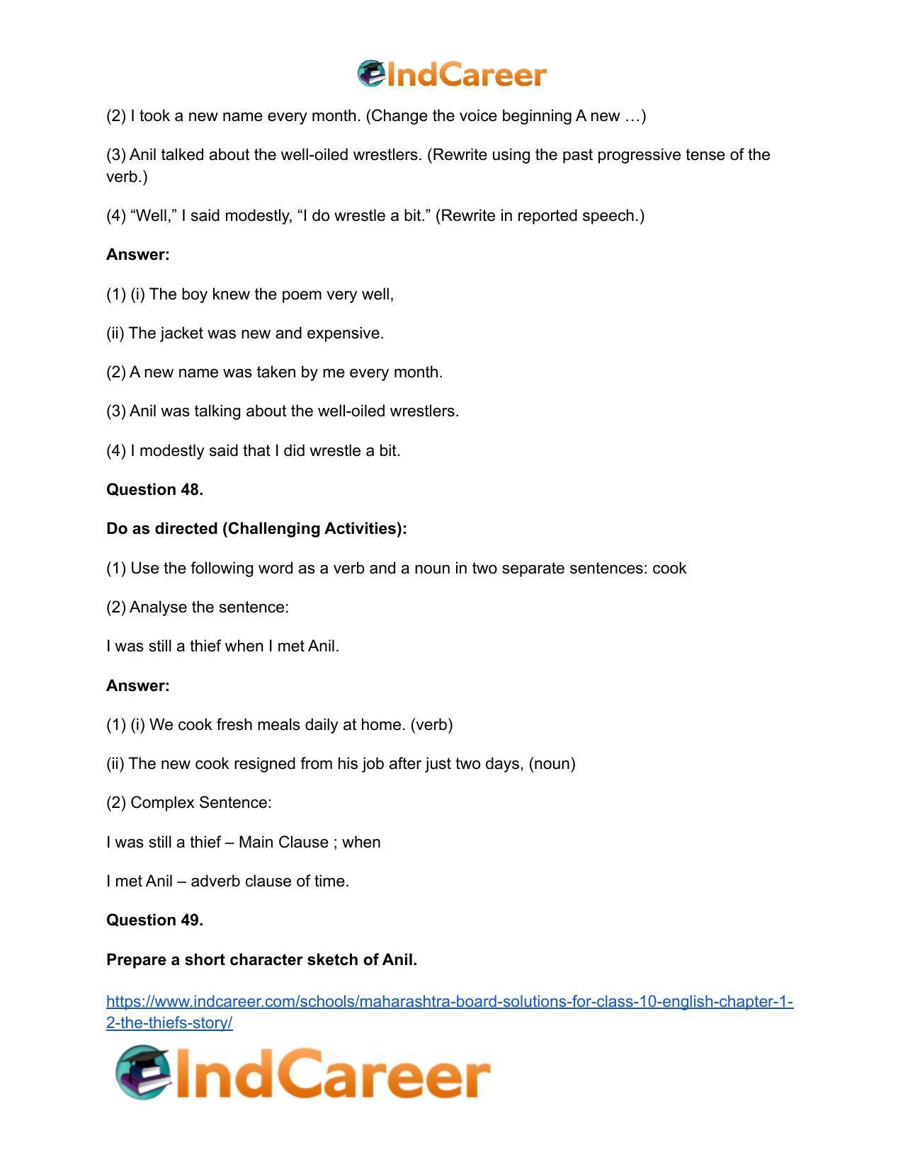 Maharashtra Board Solutions for Class 10- English: Chapter 1.2- The Thief’s Story - Page 23