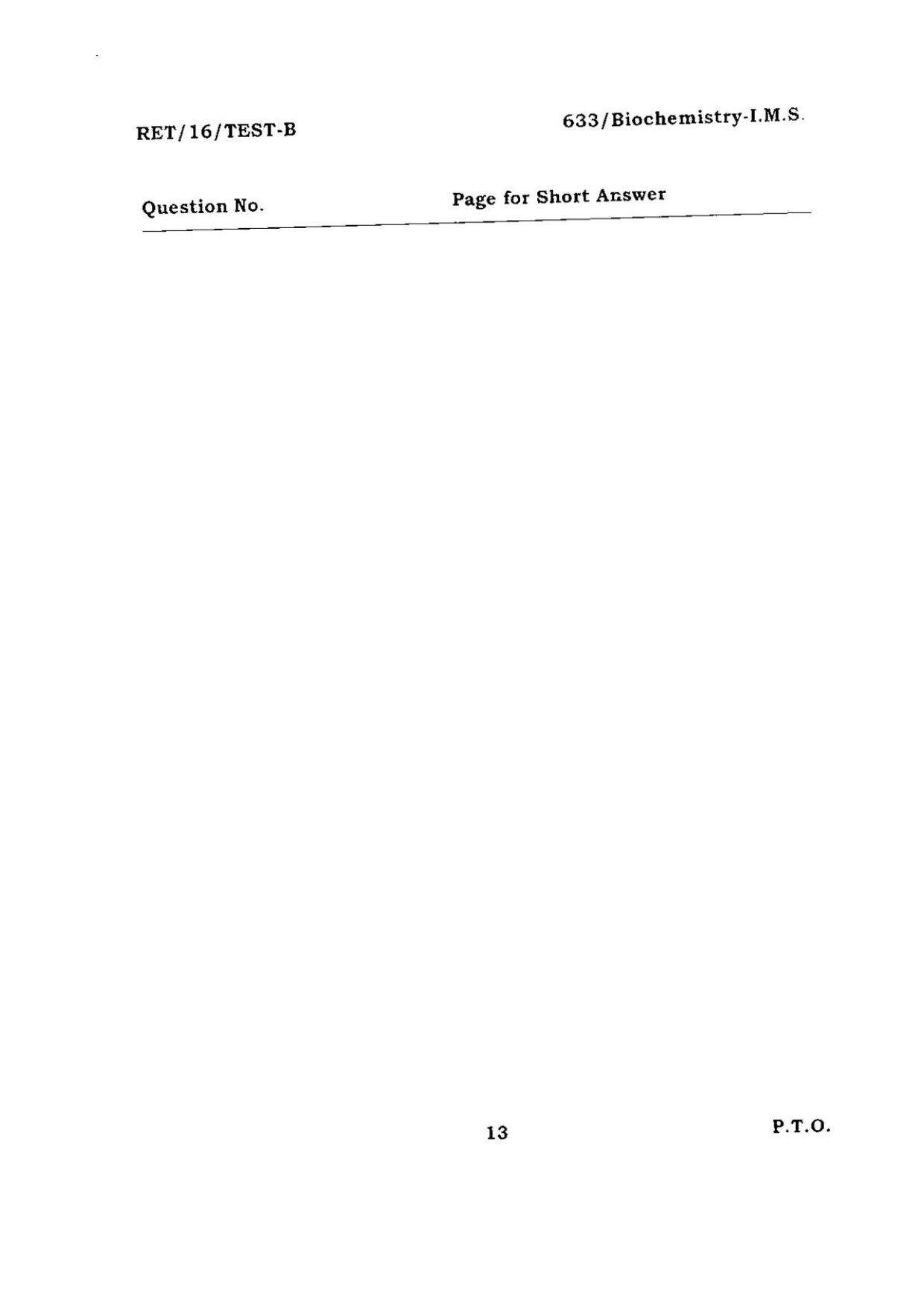 BHU RET BIOCHEMISTRY-I.M.S 2016 Question Paper - Page 13