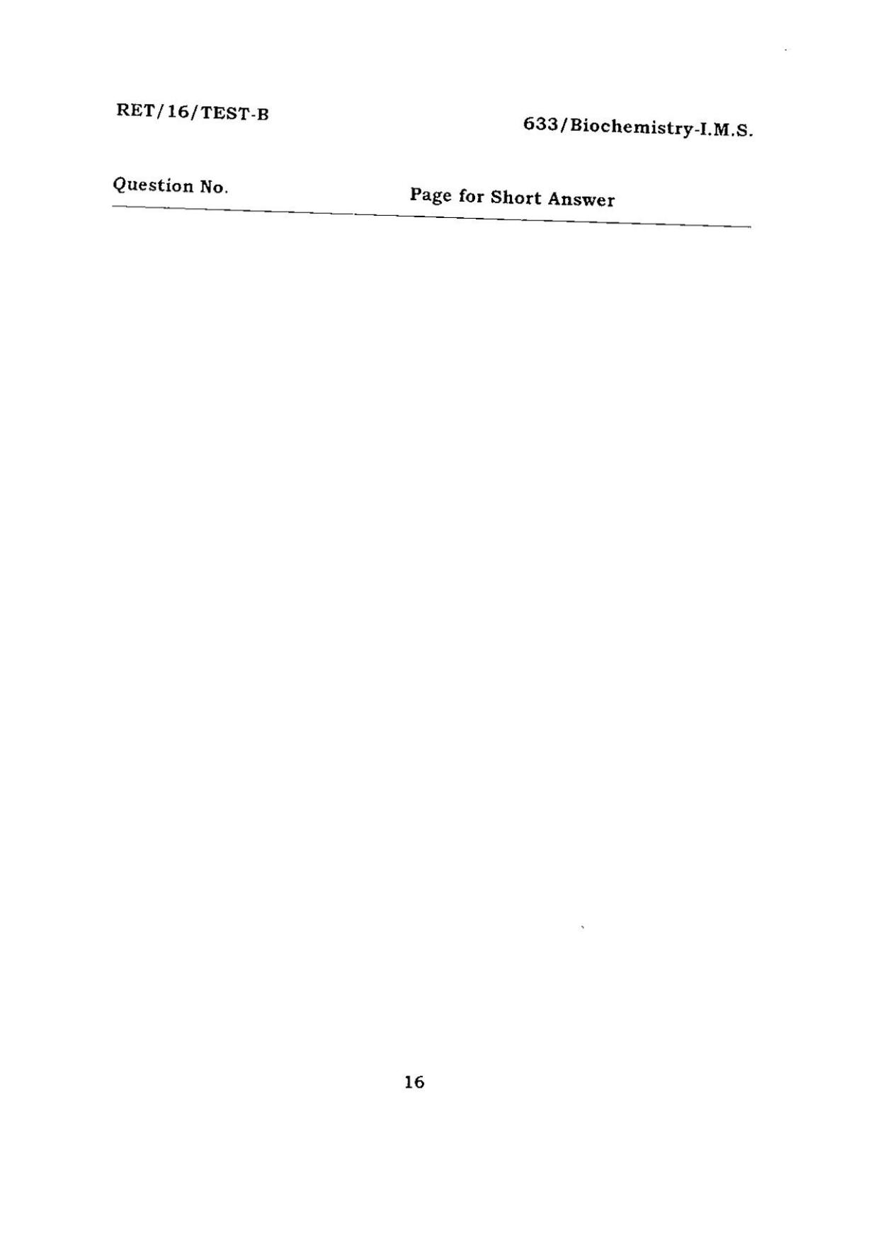 BHU RET BIOCHEMISTRY-I.M.S 2016 Question Paper - Page 16