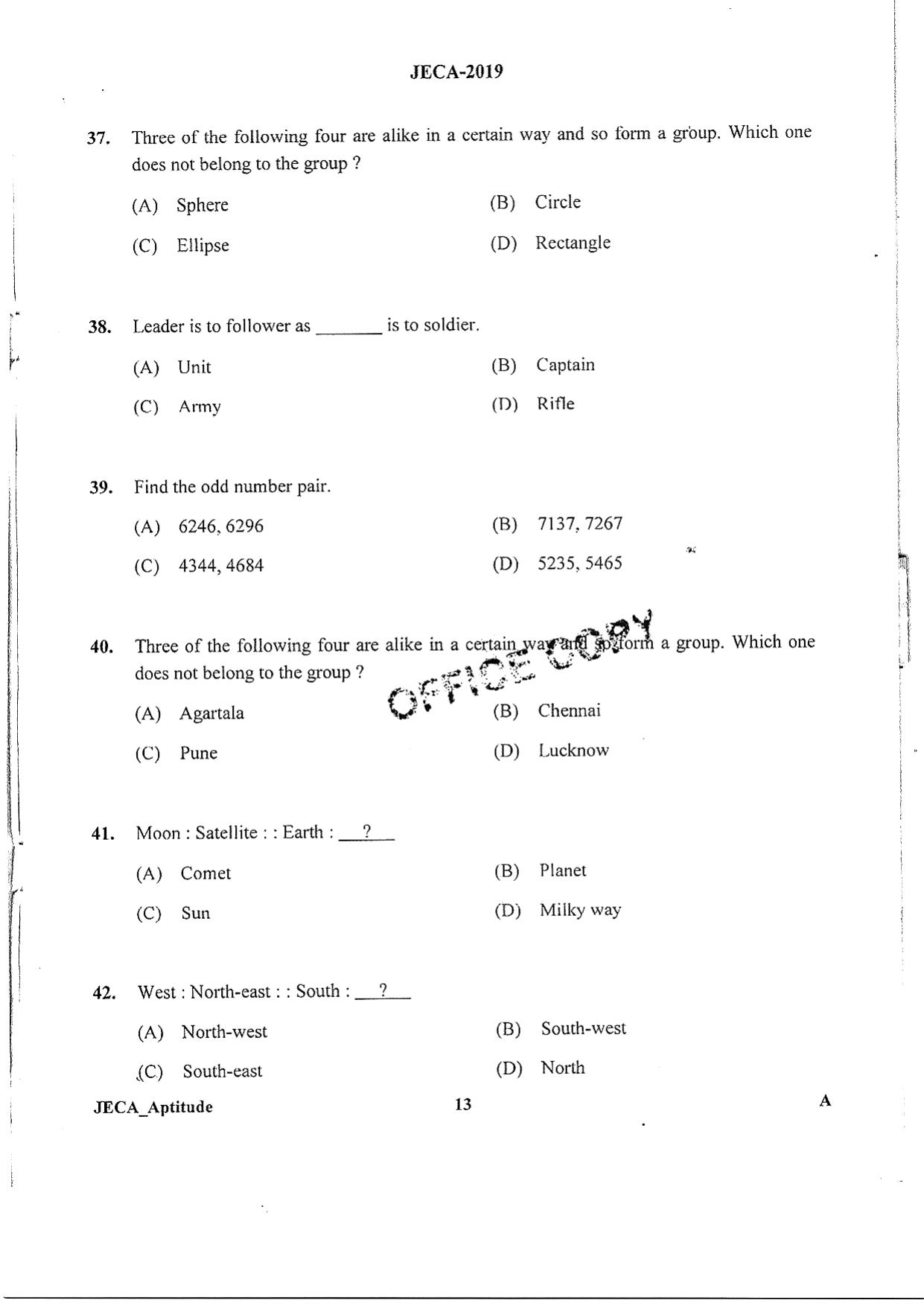 WB JECA 2019 Aptitude Question Paper - Page 13