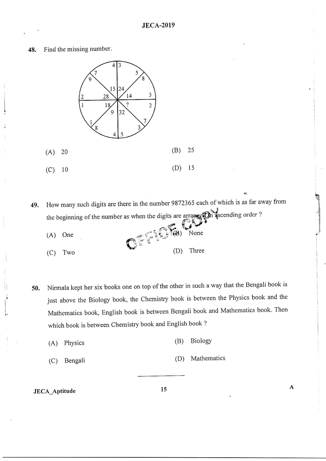 WB JECA 2019 Aptitude Question Paper - Page 15
