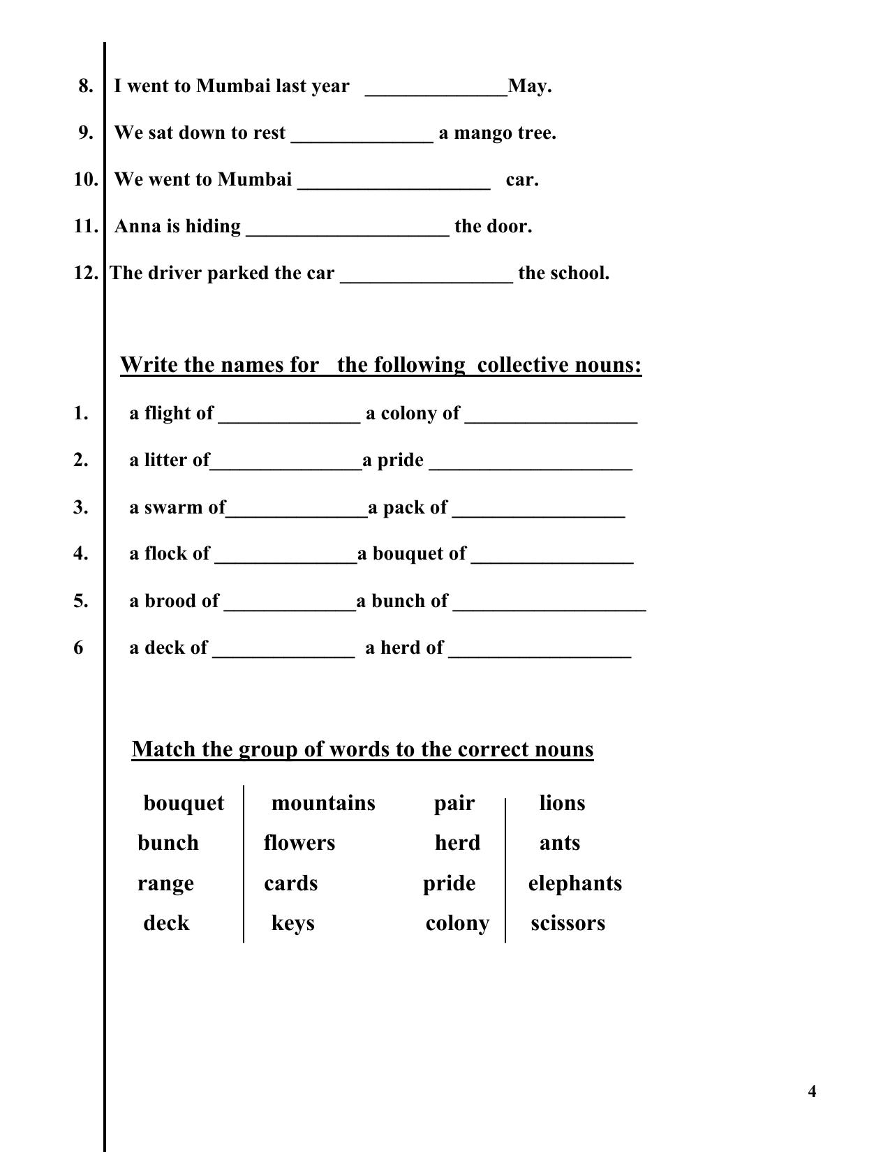 Worksheet for Class 2 English Assignment 73 Prepositions - Page 4