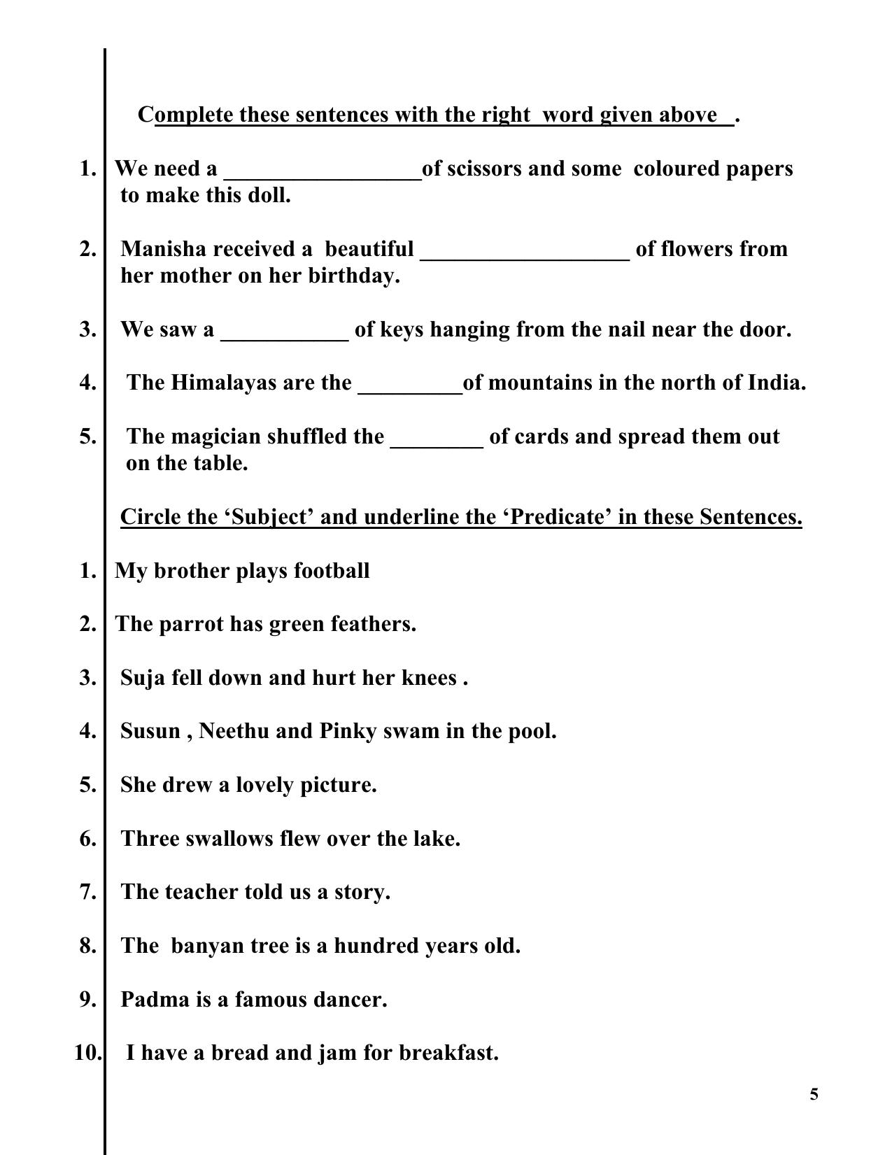 Worksheet for Class 2 English Assignment 73 Prepositions - Page 5