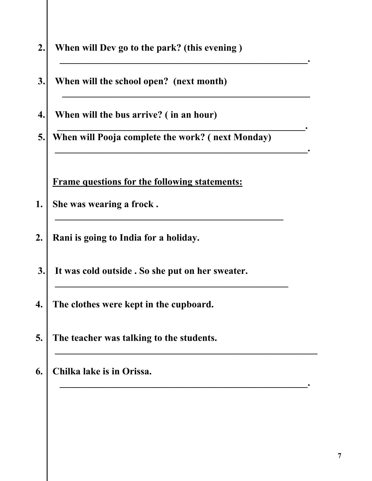 Worksheet for Class 2 English Assignment 73 Prepositions - Page 7