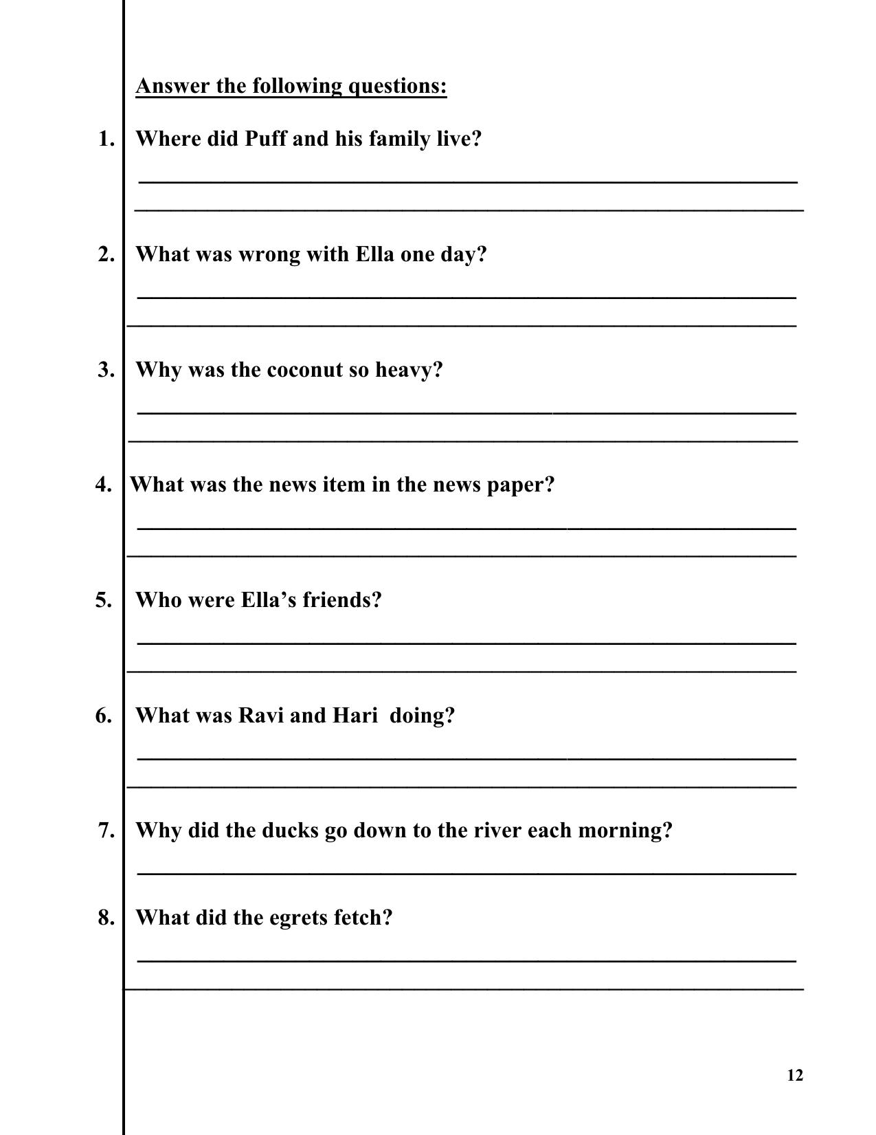 Worksheet for Class 2 English Assignment 73 Prepositions - Page 12