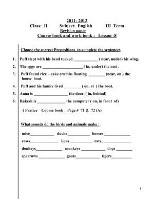 Worksheet for Class 2 English Assignment 73 Prepositions