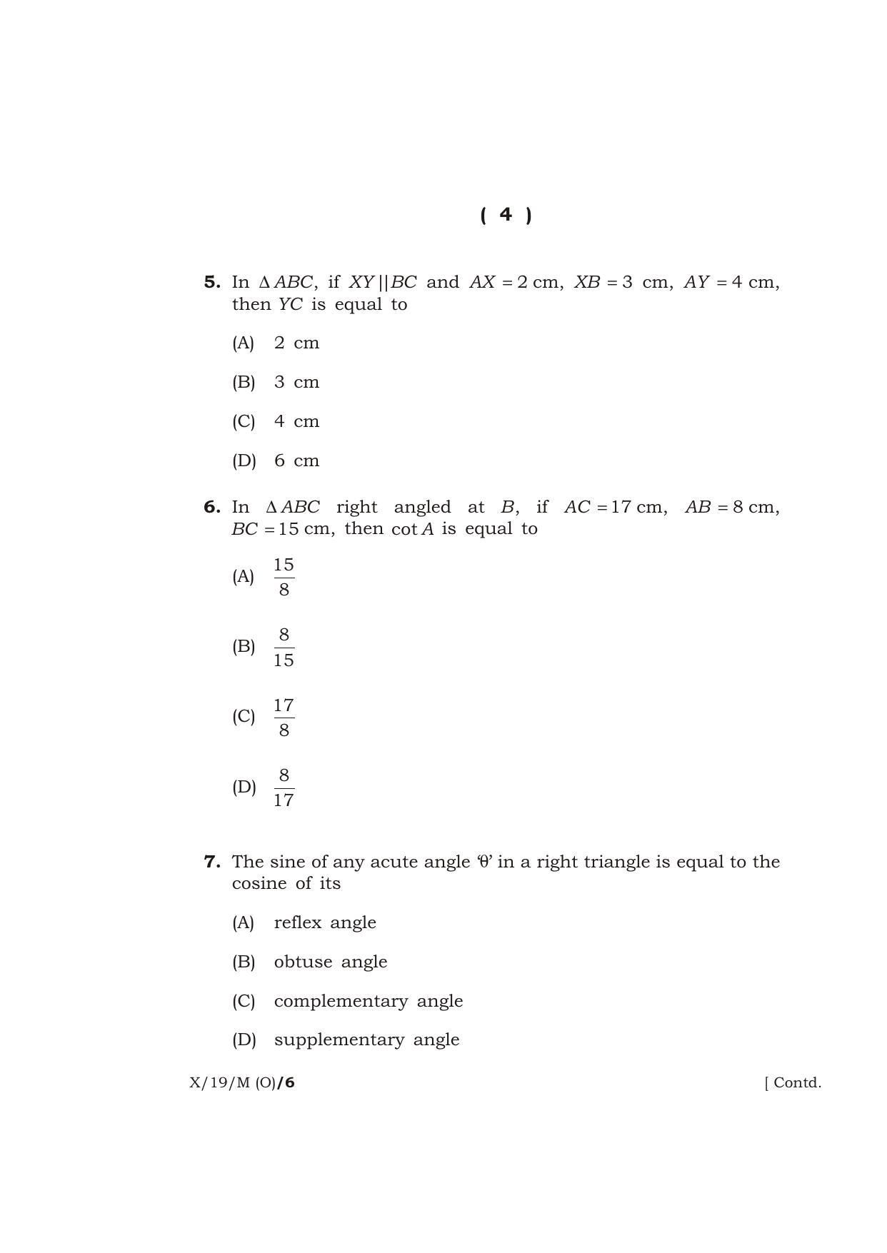 Meghalaya Board (MBOSE) Class 10 MATHEMATICS ( Old Course ) 2019 Question Paper - Page 4