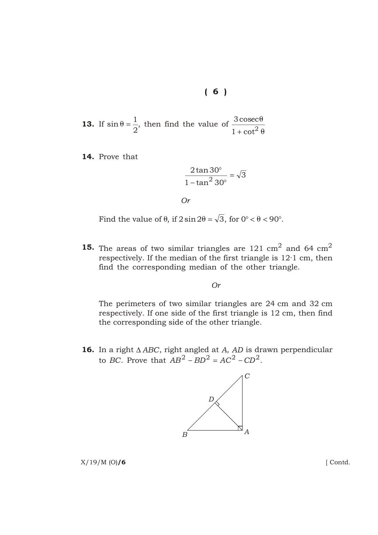 Meghalaya Board (MBOSE) Class 10 MATHEMATICS ( Old Course ) 2019 Question Paper - Page 6