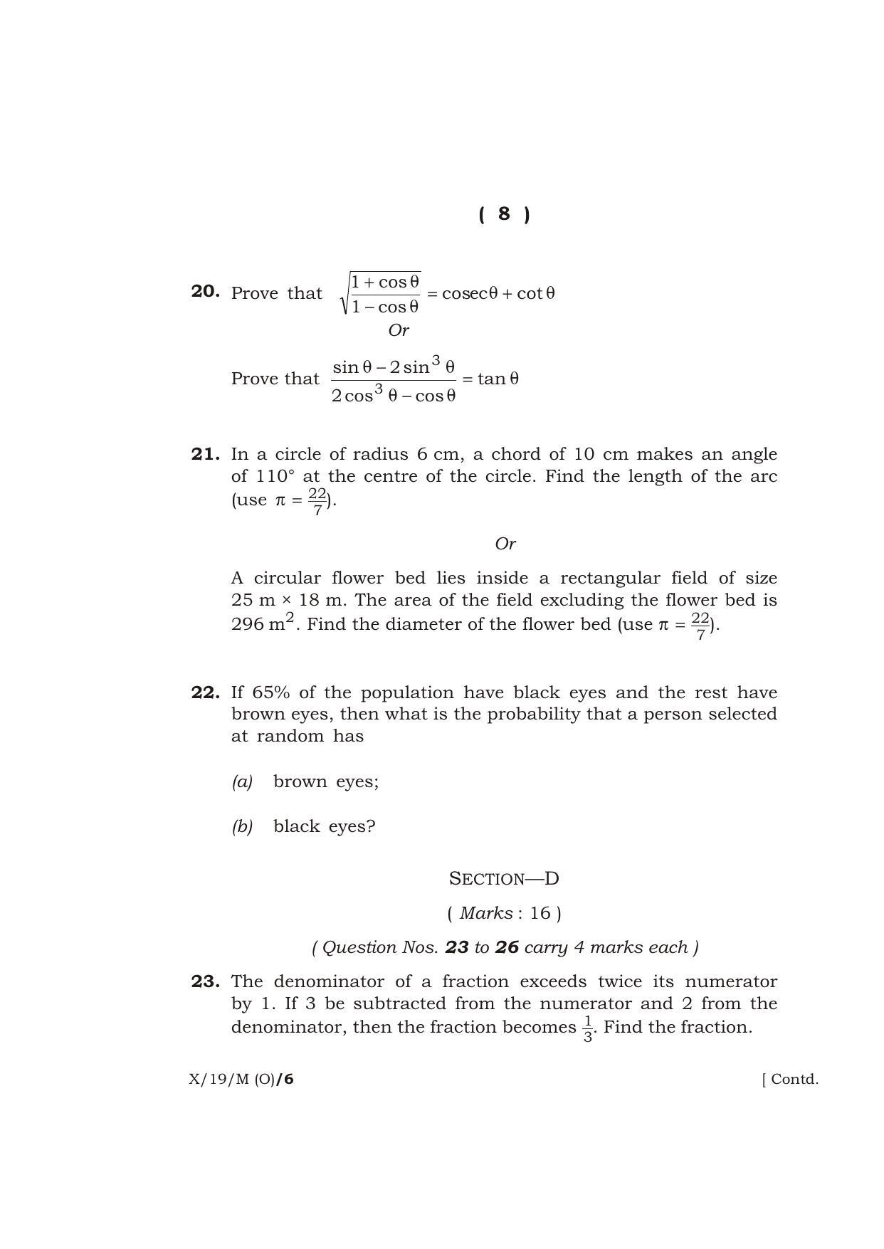 Meghalaya Board (MBOSE) Class 10 MATHEMATICS ( Old Course ) 2019 Question Paper - Page 8