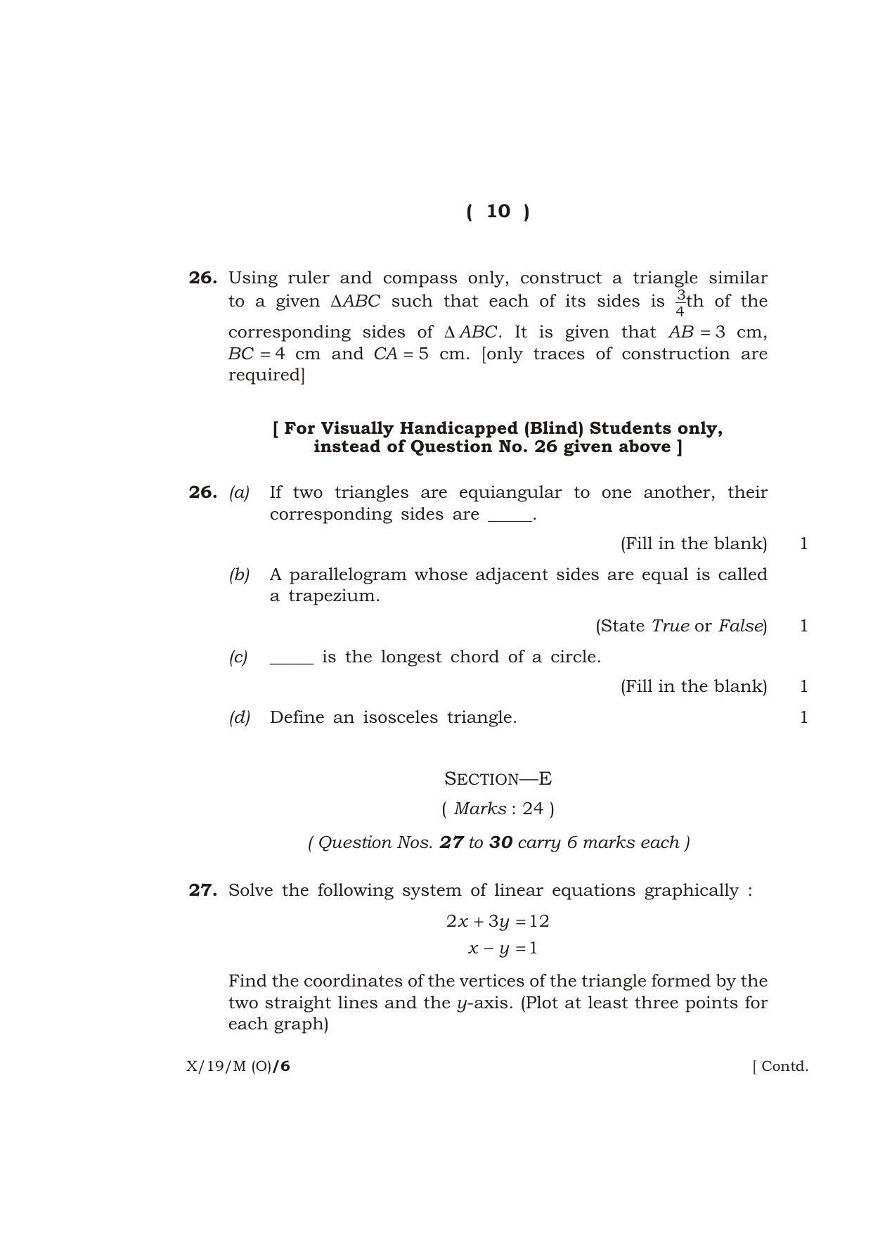 Meghalaya Board (MBOSE) Class 10 MATHEMATICS ( Old Course ) 2019 Question Paper - Page 10