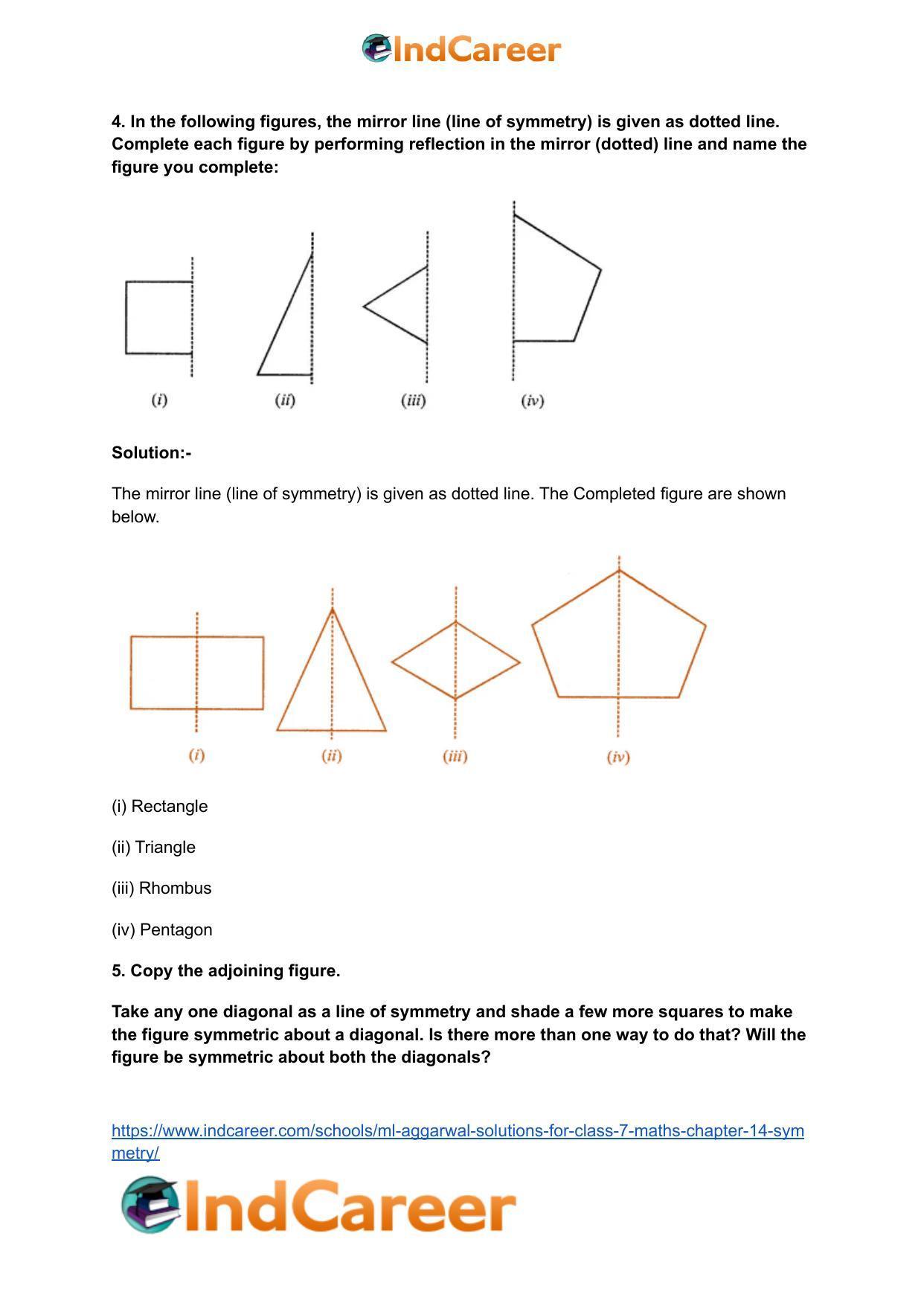 ML Aggarwal Solutions for Class 7 Maths Chapter 14- Symmetry - Page 5