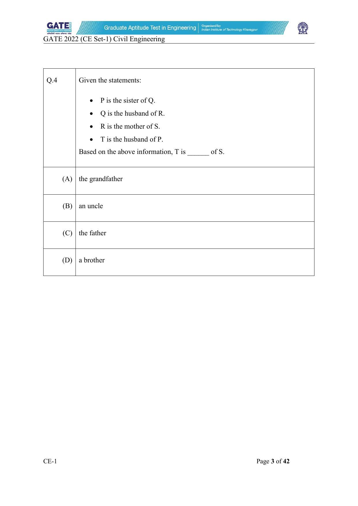 GATE 2022 Civil Engineering (CE) Question Paper - Page 4