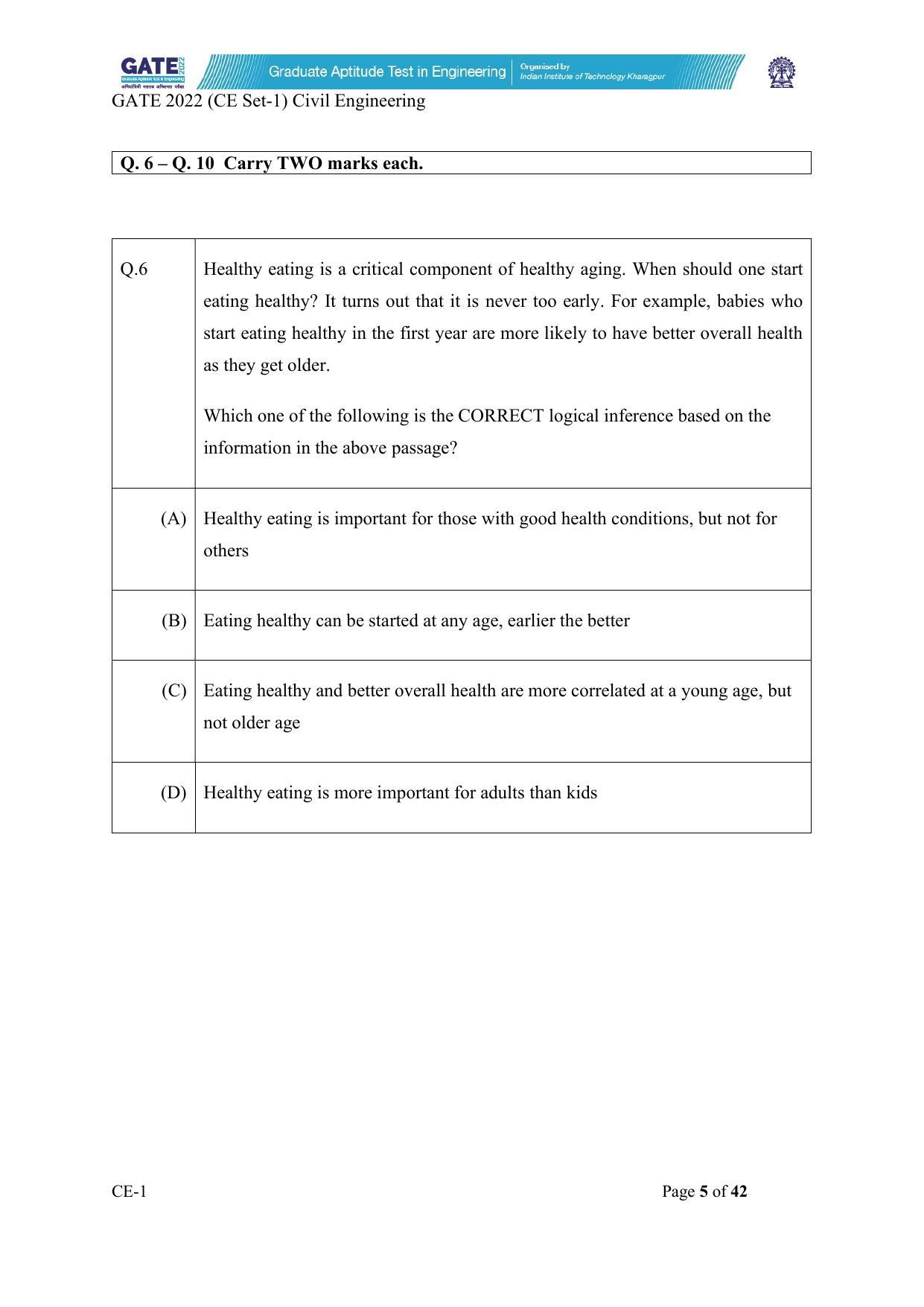 GATE 2022 Civil Engineering (CE) Question Paper - Page 6