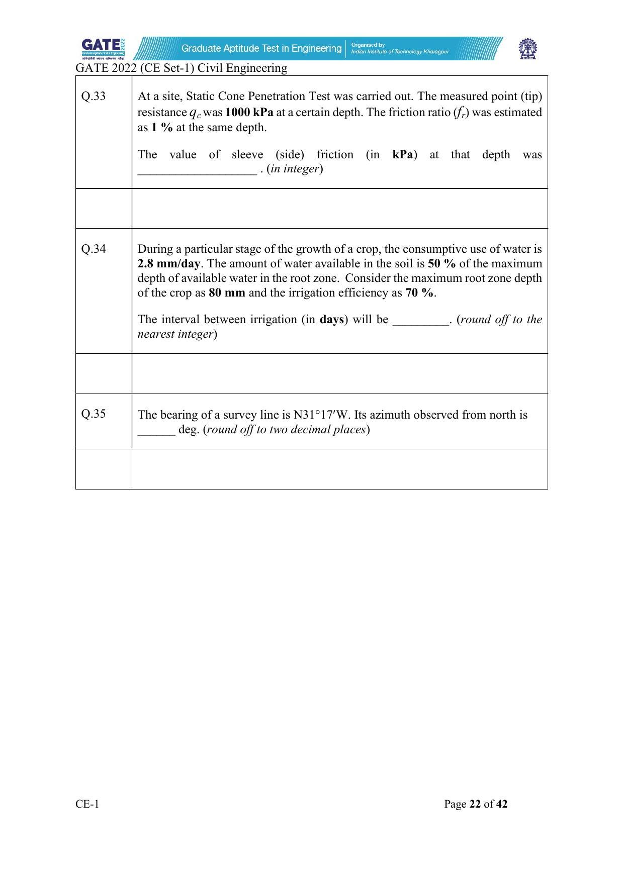 GATE 2022 Civil Engineering (CE) Question Paper - Page 23