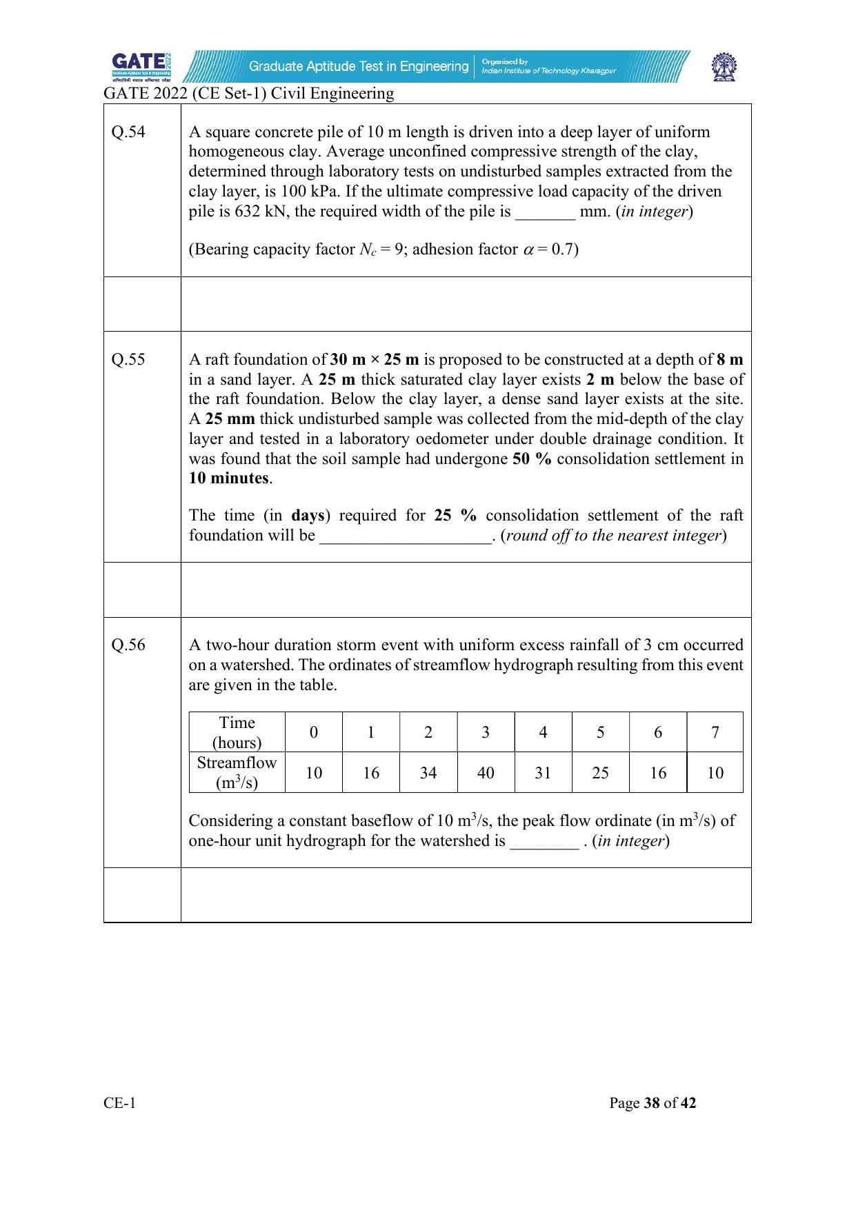 GATE 2022 Civil Engineering (CE) Question Paper - Page 39