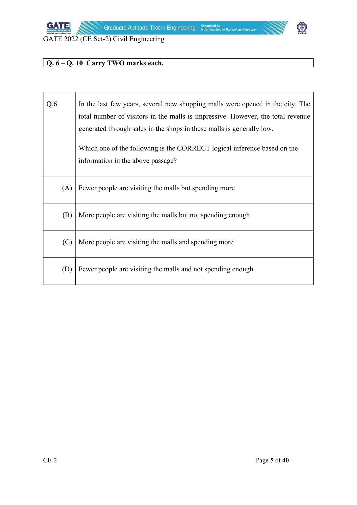 GATE 2022 Civil Engineering (CE) Question Paper - Page 51