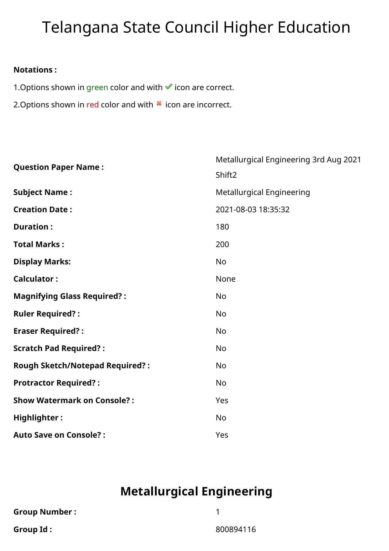 TS ECET 2021 Metallurgy Engineering Question Paper - Page 1