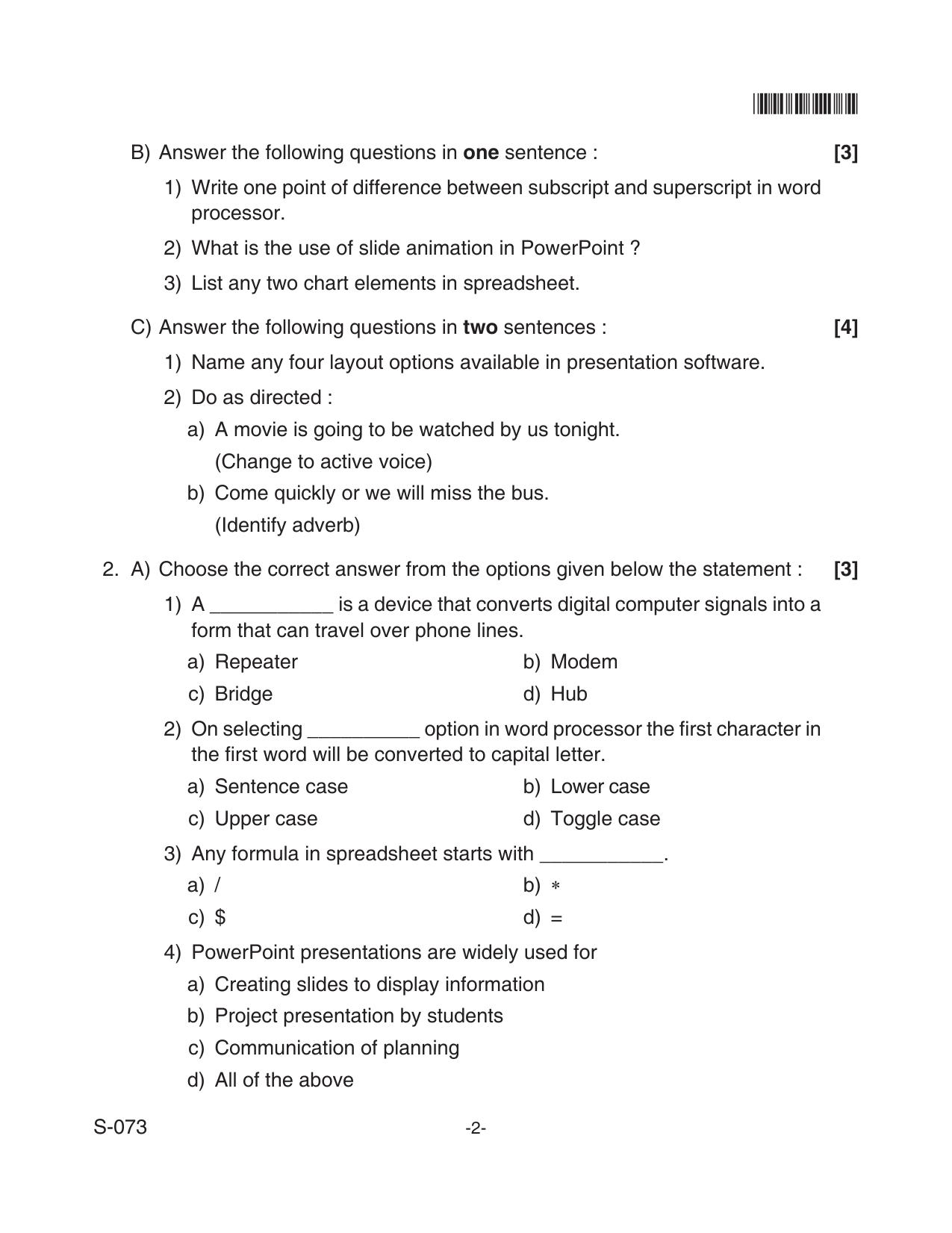 Goa Board Class 10 IT/ITES  073 Nsqf (April 2018) Question Paper - Page 2