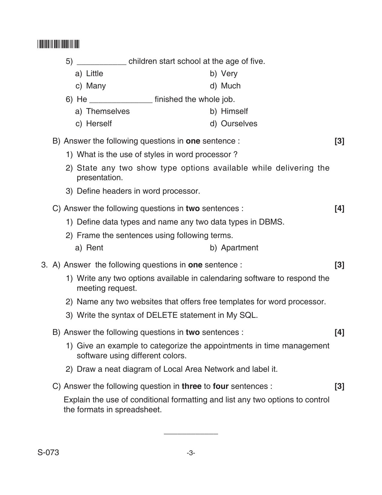 Goa Board Class 10 IT/ITES  073 Nsqf (April 2018) Question Paper - Page 3