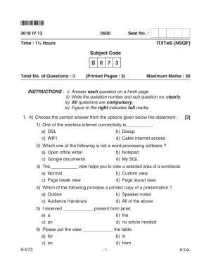 Goa Board Class 10 IT/ITES  073 Nsqf (April 2018) Question Paper