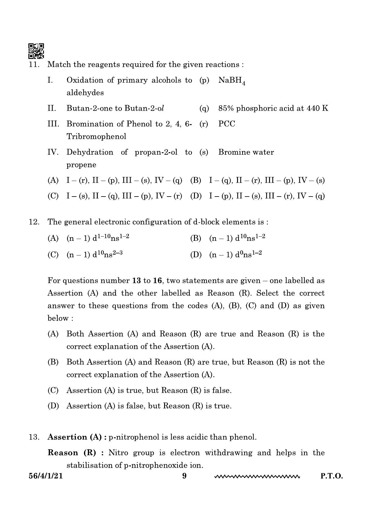 CBSE Class 12 56-4-1 Chemistry 2024 Question Paper - Page 9