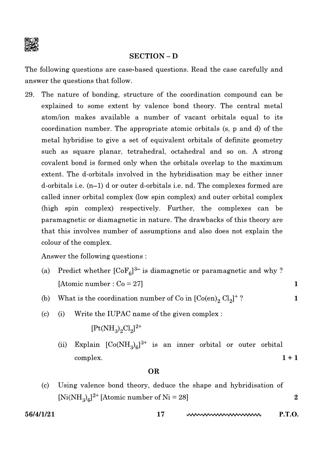 CBSE Class 12 56-4-1 Chemistry 2024 Question Paper - Page 17