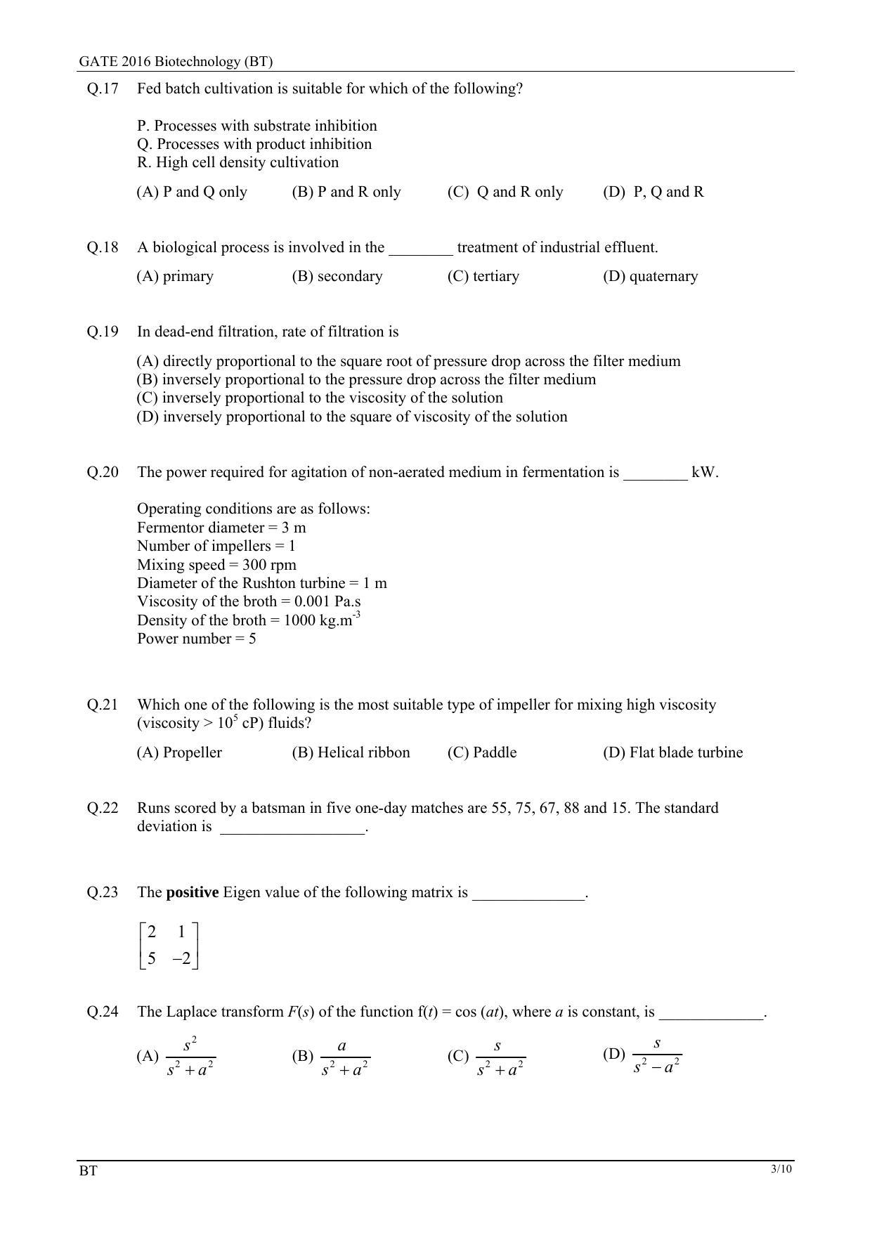 GATE 2016 Biotechnology (BT) Question Paper with Answer Key - Page 6