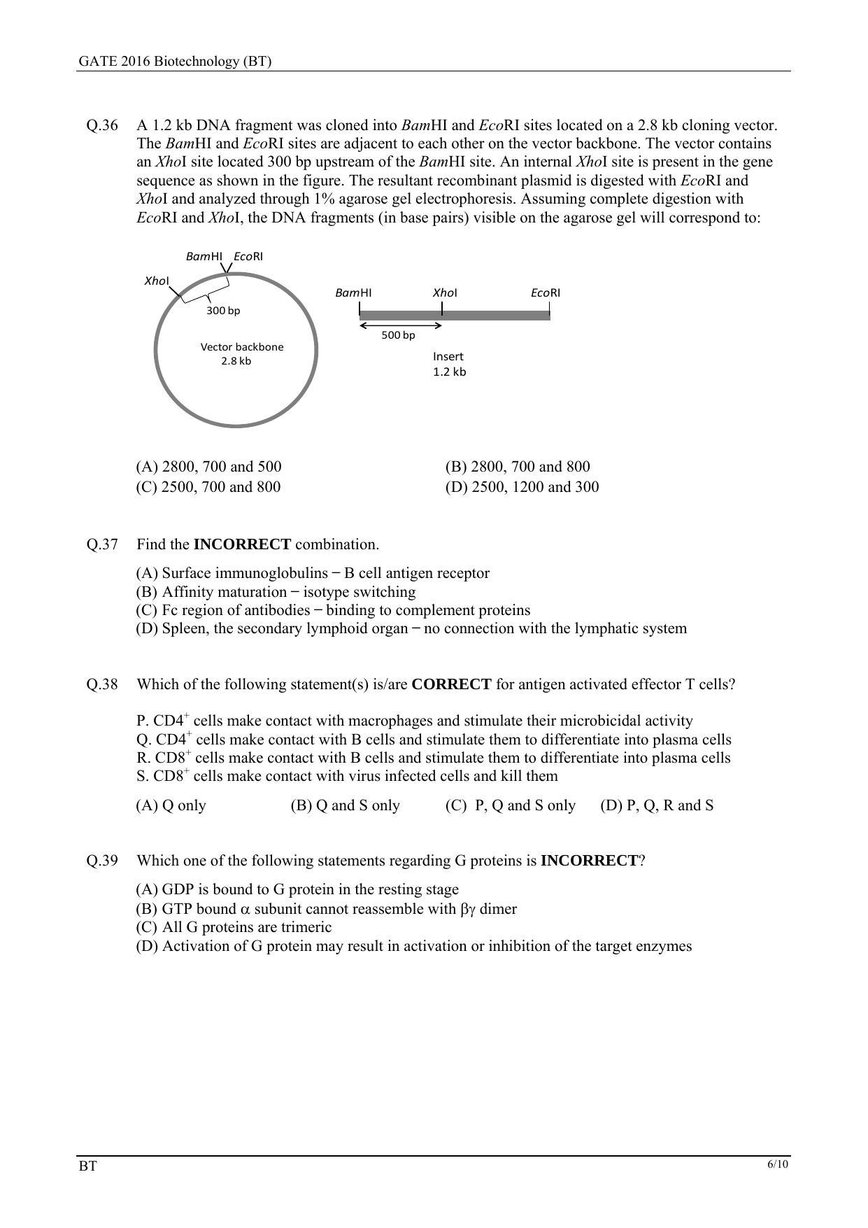 GATE 2016 Biotechnology (BT) Question Paper with Answer Key - Page 9