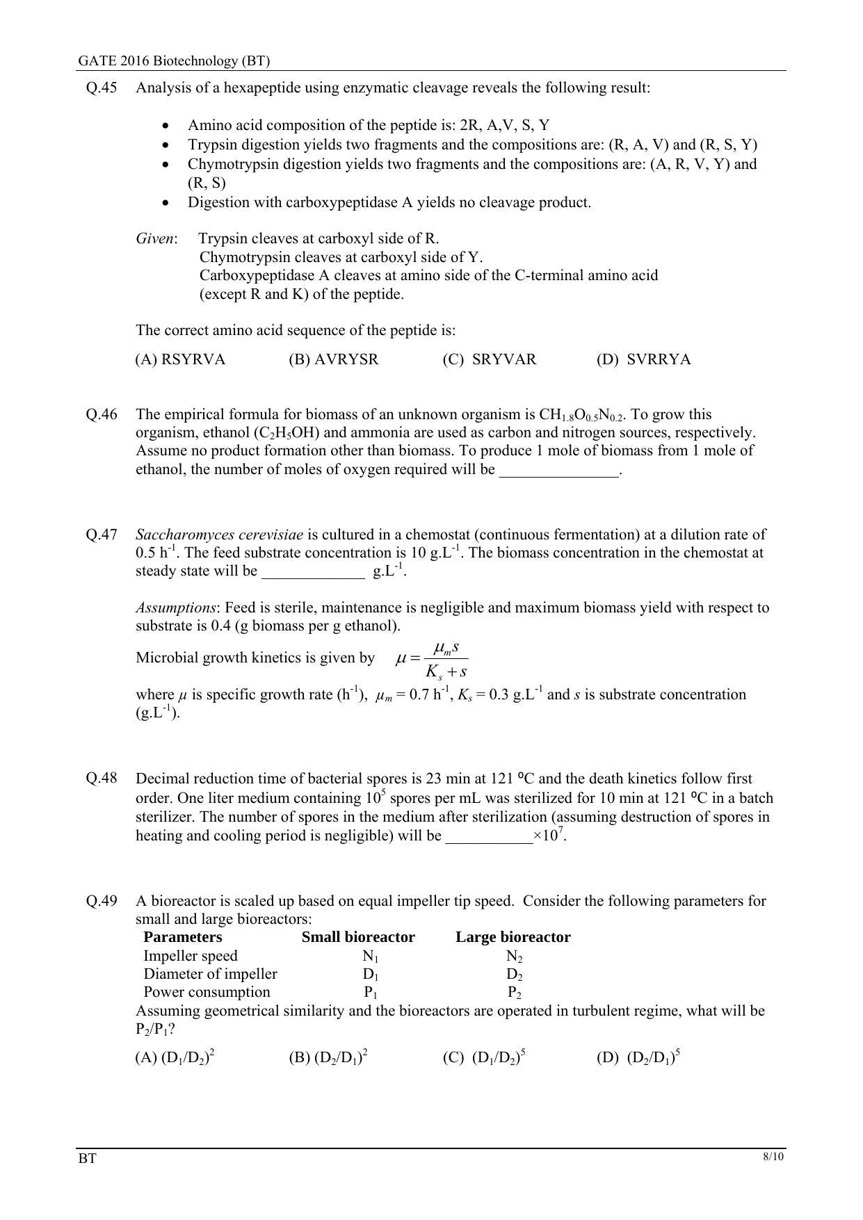GATE 2016 Biotechnology (BT) Question Paper with Answer Key - Page 11