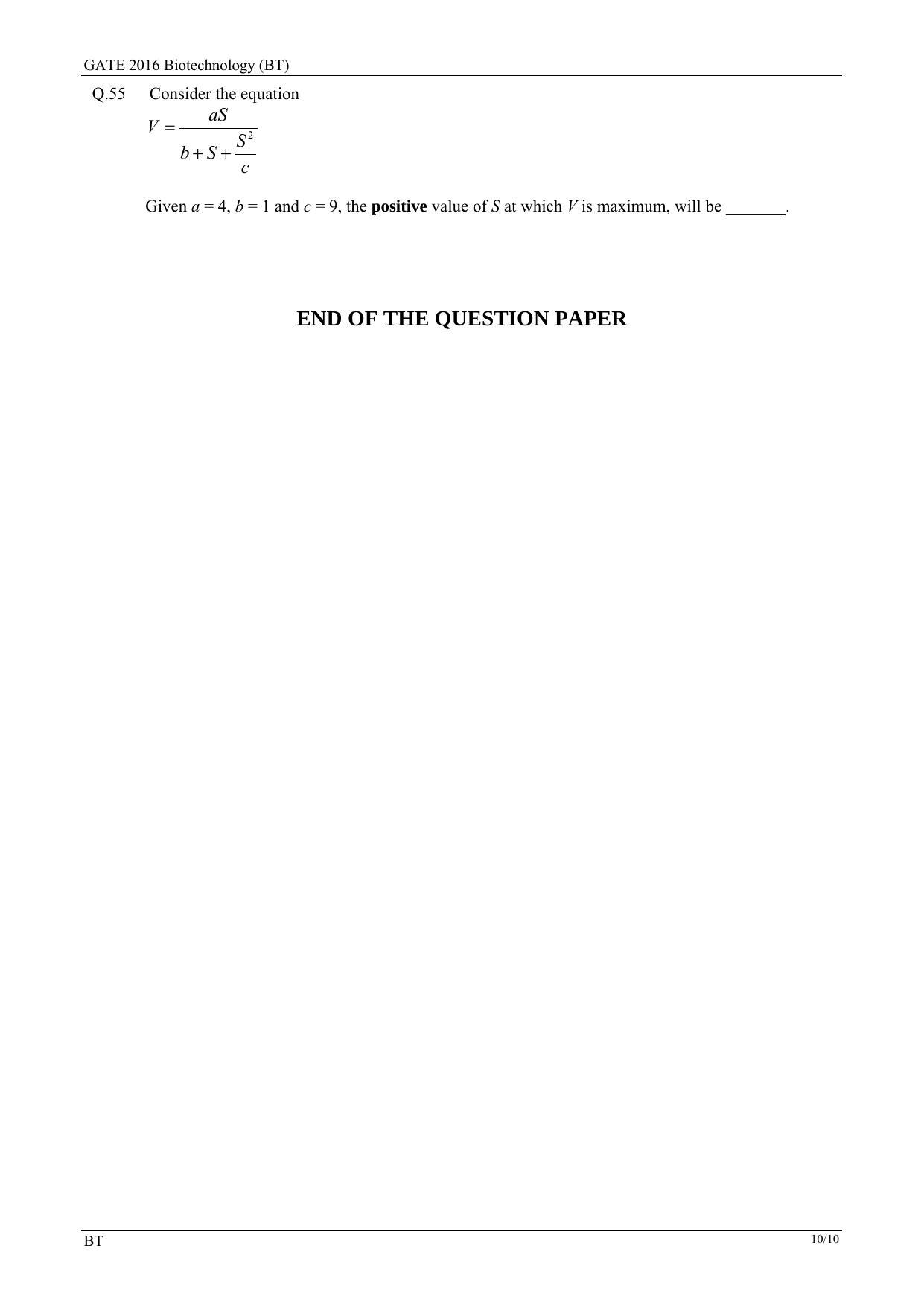 GATE 2016 Biotechnology (BT) Question Paper with Answer Key - Page 13