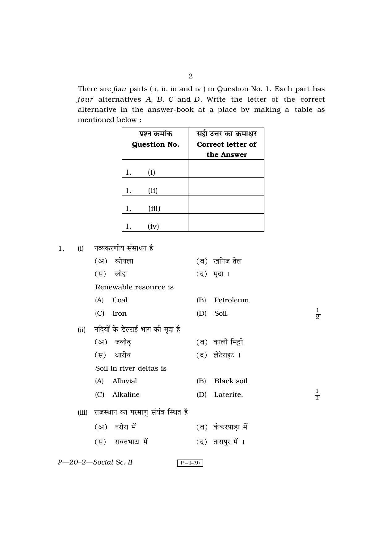 RBSE 2010 Social Science II Praveshika Question Paper - Page 2