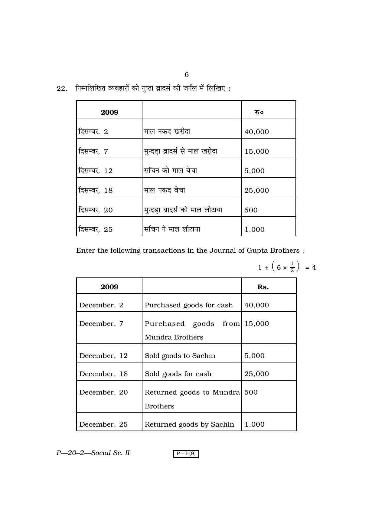 RBSE 2010 Social Science II Praveshika Question Paper - Page 6
