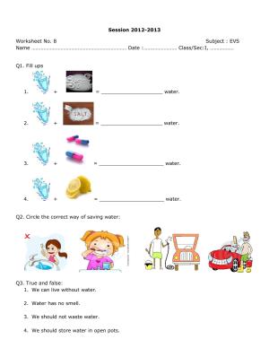 Worksheet for Class 1 EVS Assignment 9