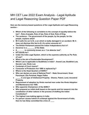 MH CET Law 2022 Question Paper for Legal Aptitude and Legal Reasoning