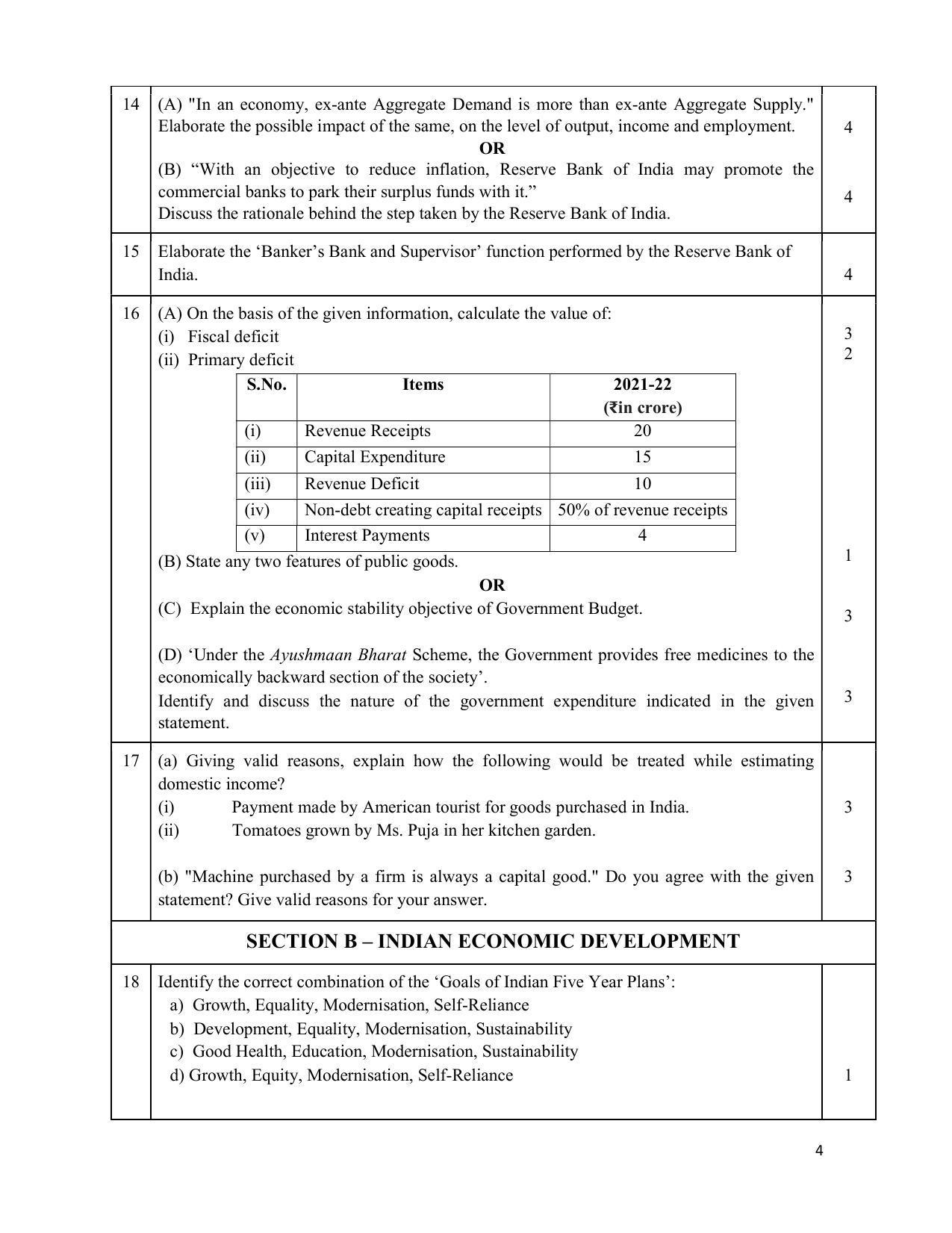 CBSE Class 12 Economics Sample Paper 2024 - Page 4