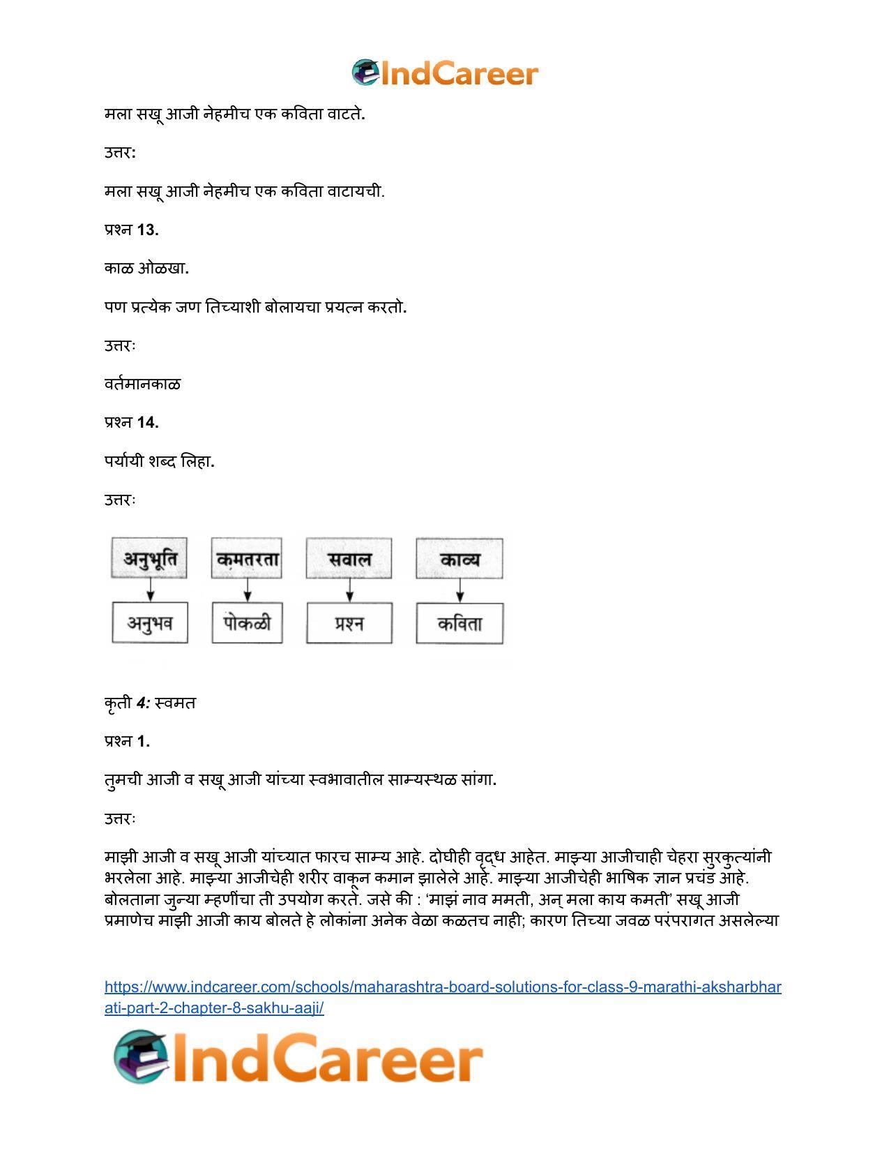 Maharashtra Board Solutions for Class 9- Marathi Aksharbharati (Part- 2): Chapter 8- सखू आजी - Page 17