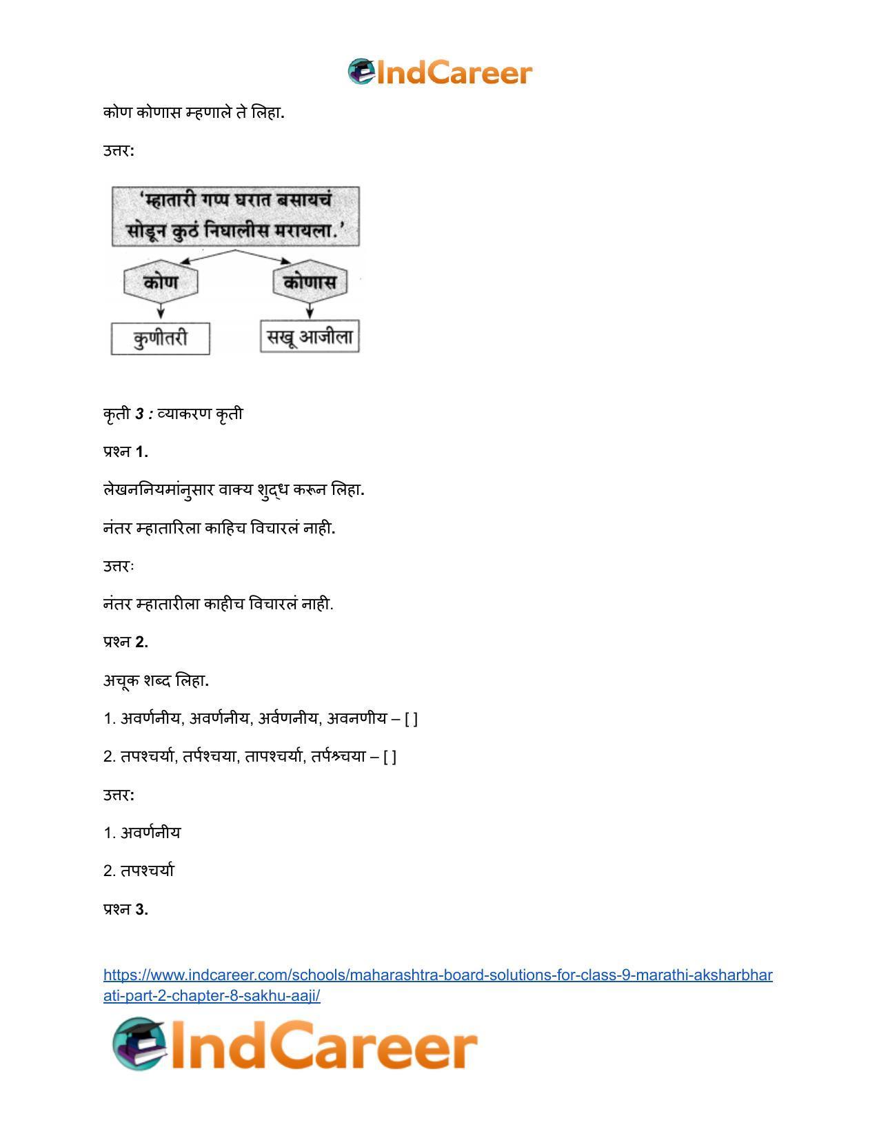 Maharashtra Board Solutions for Class 9- Marathi Aksharbharati (Part- 2): Chapter 8- सखू आजी - Page 25