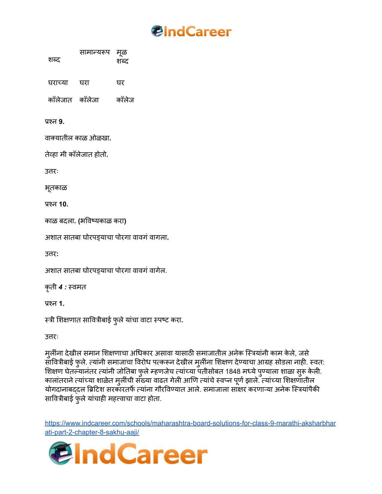Maharashtra Board Solutions for Class 9- Marathi Aksharbharati (Part- 2): Chapter 8- सखू आजी - Page 40