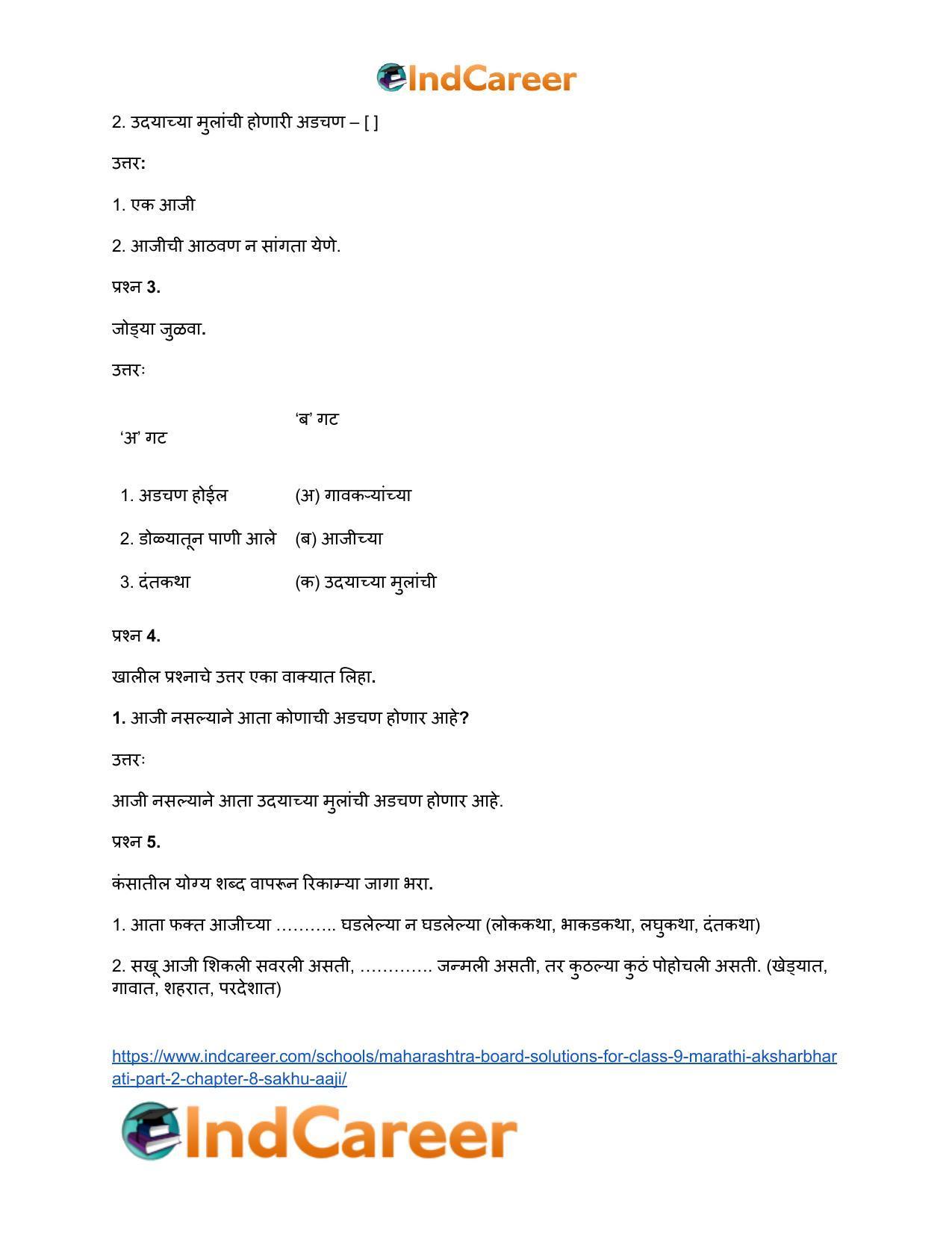 Maharashtra Board Solutions for Class 9- Marathi Aksharbharati (Part- 2): Chapter 8- सखू आजी - Page 42
