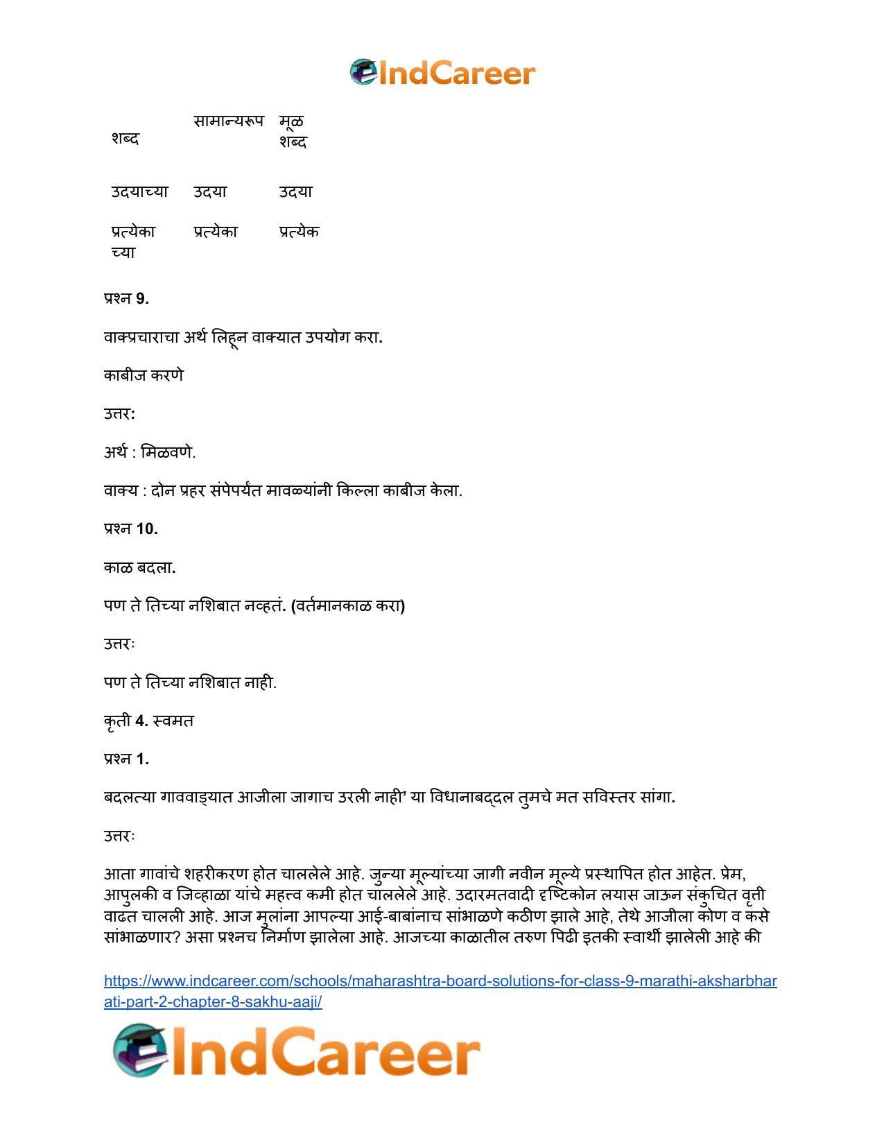 Maharashtra Board Solutions for Class 9- Marathi Aksharbharati (Part- 2): Chapter 8- सखू आजी - Page 48