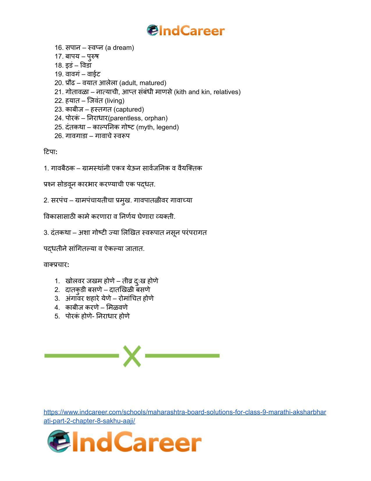 Maharashtra Board Solutions for Class 9- Marathi Aksharbharati (Part- 2): Chapter 8- सखू आजी - Page 50