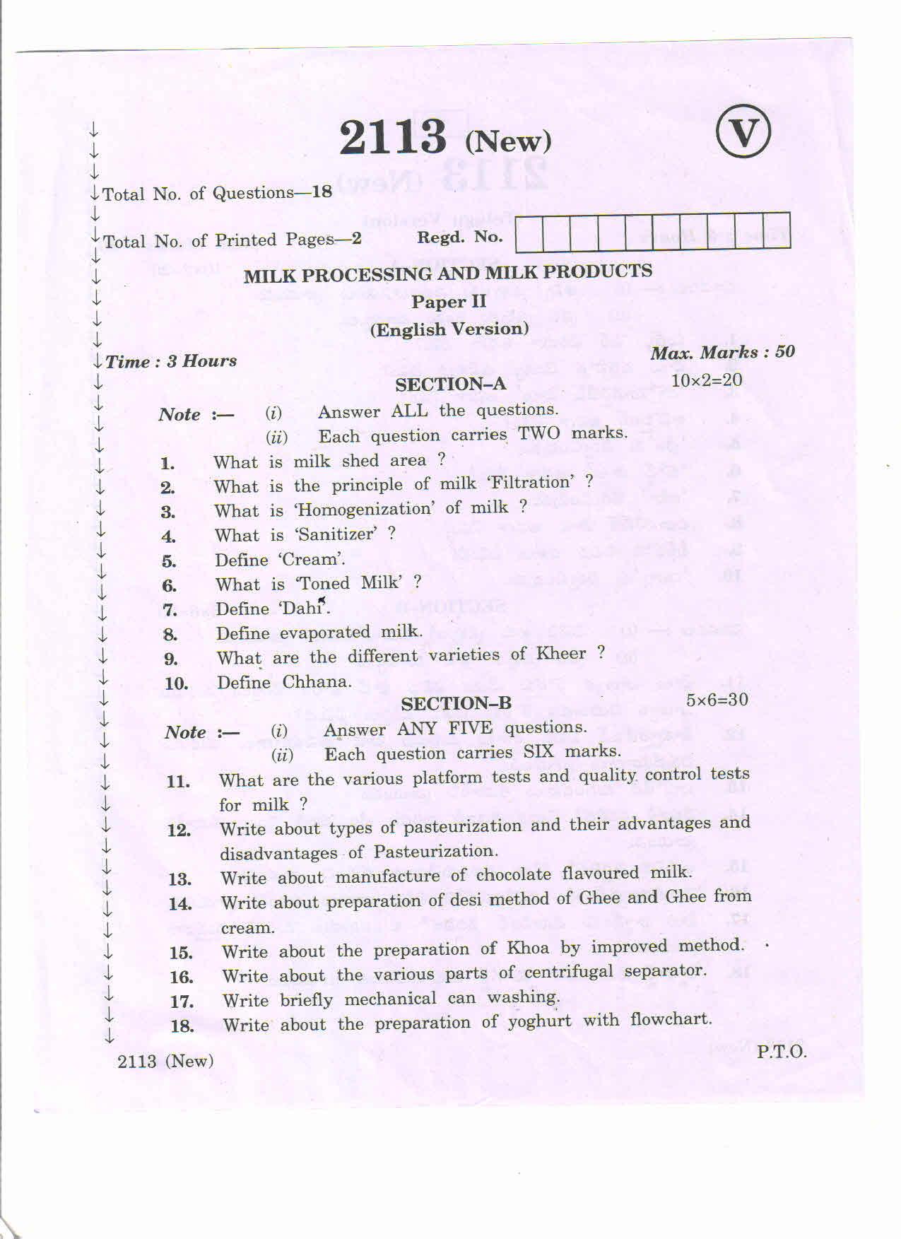 AP Inter 2nd Year Milk processing Milk products-II (new) March-2020-Vocational Question Paper - Page 1