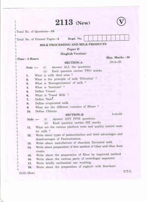 AP Inter 2nd Year Milk processing Milk products-II (new) March-2020-Vocational Question Paper