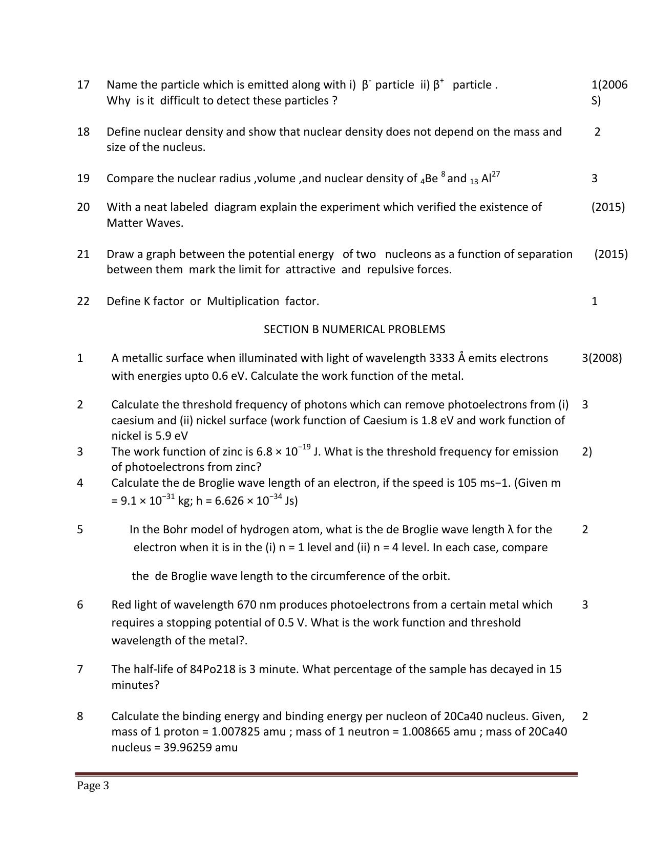 CBSE Worksheets for Class 12 Physics Dual nature of radiation Atoms and Nuclei - Page 3