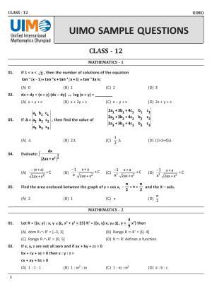 UIMO Class 12 2023 Sample Paper