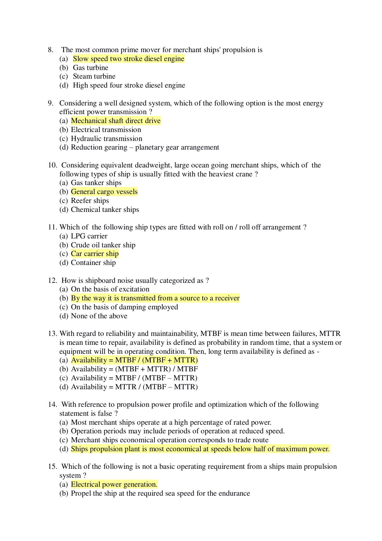 PG - Marine Engineering - IMU CET Model Question Papers - CET (Set-II) - Page 2